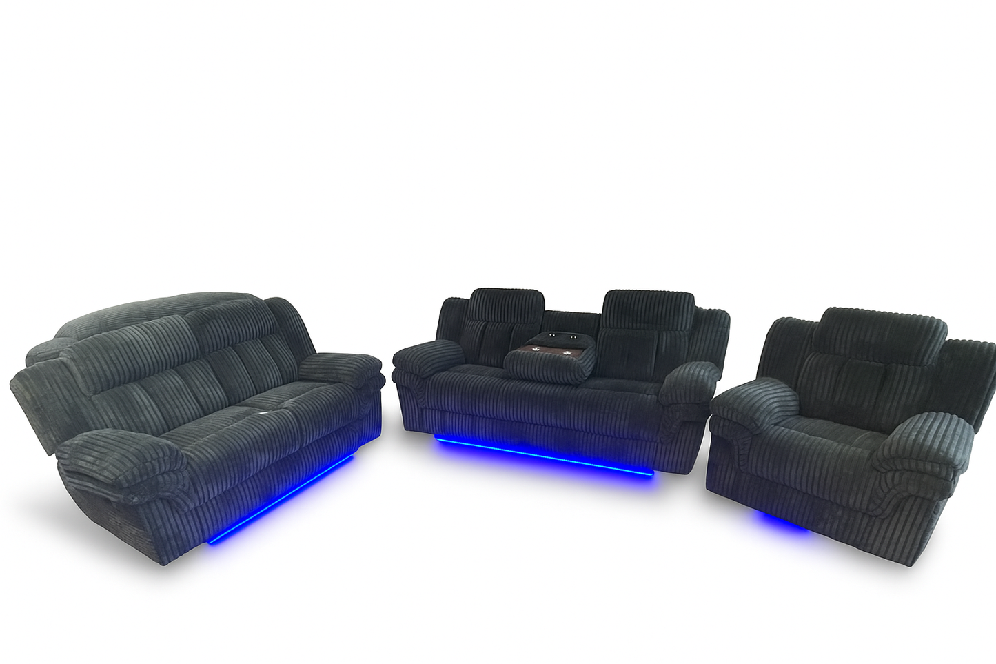3 pcs Reclining Living Room Set with USB & LED Lights