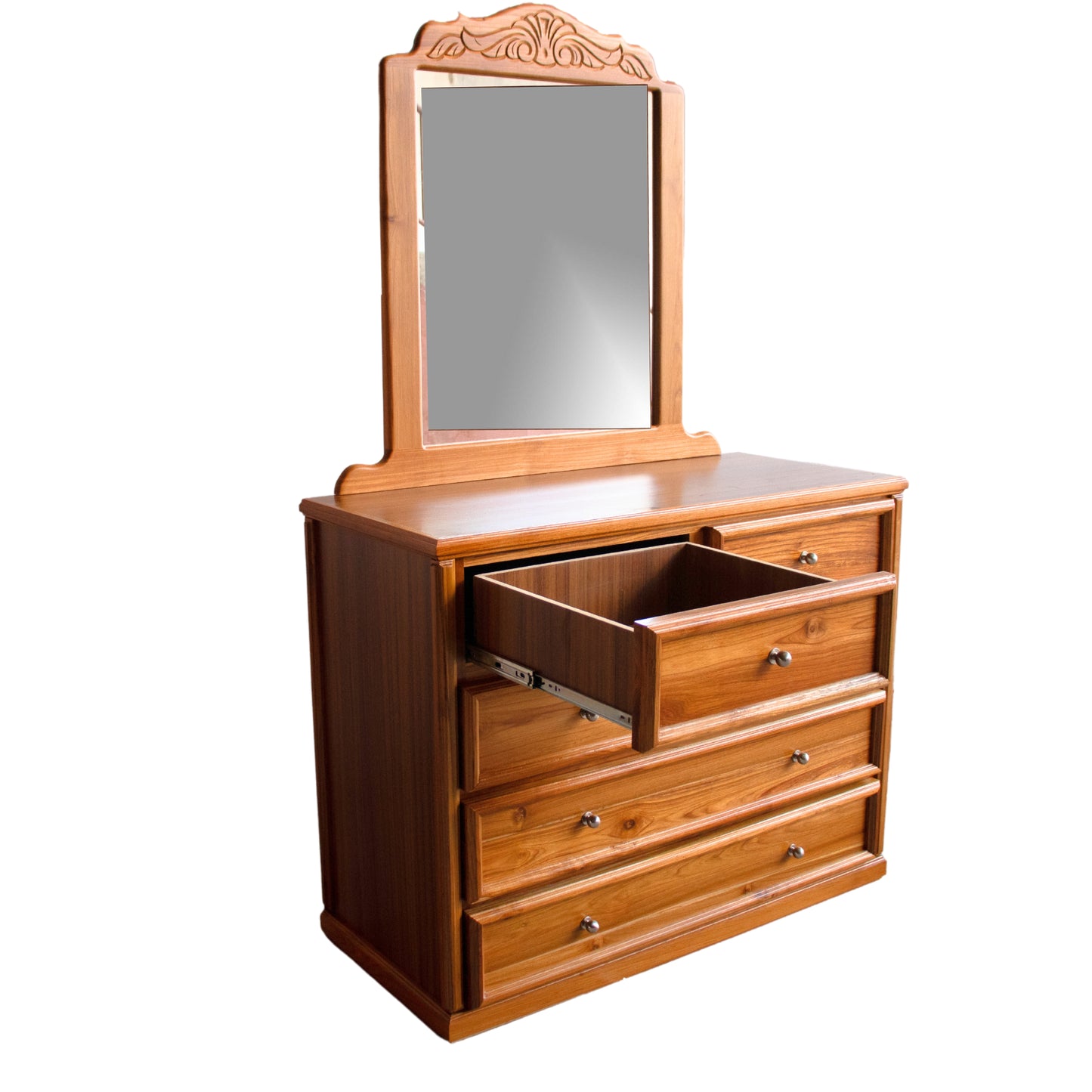 Teak jumbo chest of drawers with mirror