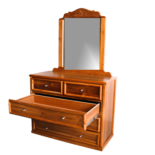 Teak jumbo chest of drawers with mirror