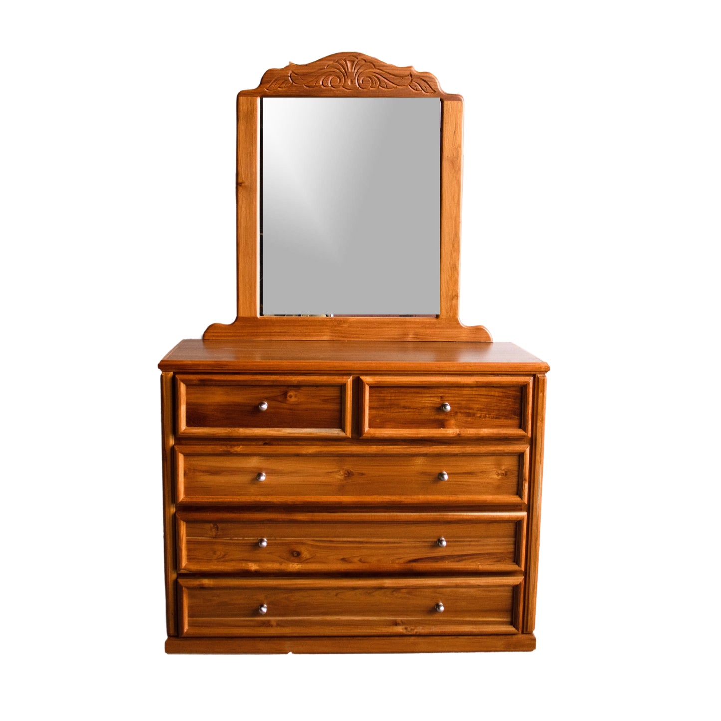 Queen Teak Jumbo Chest of drawers with mirror