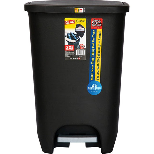 GLAD 20 GALLON STEP TRASH BIN WITH ANTIMICROBIAL LID BLACK