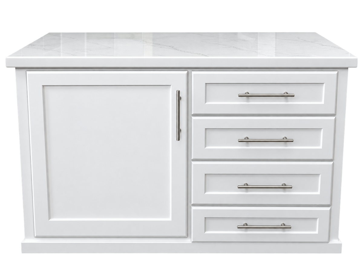 1 Door Countertop with Tile and 4 Drawers.