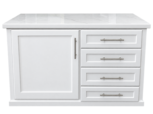 1 Door Countertop with Tile and 4 Drawers.