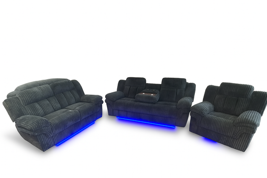 3 pcs Reclining Living Room Set with USB & LED Lights