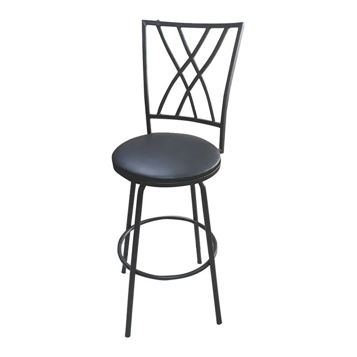 TALL BACK BLACK METAL BARSTOOL WITH BLACK VINYL SEAT