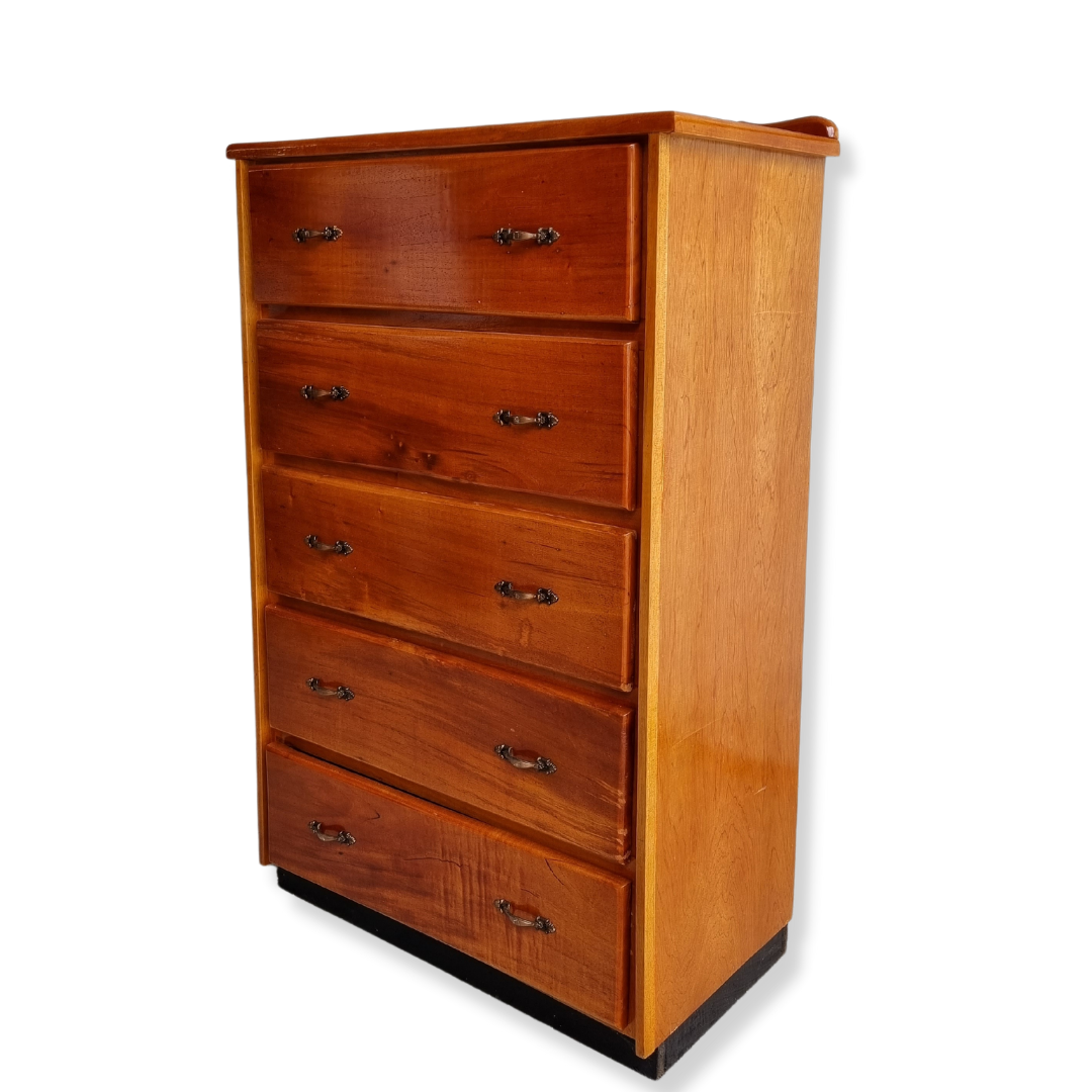 5 DRAWER TALL CHEST OF DRAWERS NO MIRROR CEDAR AND PLY