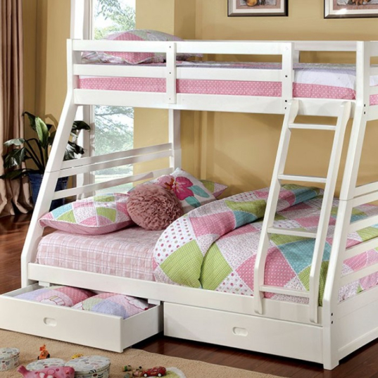 TWIN FULL BUNK BED WITH STORAGE ( 2 DRAWS) WOODEN CM-BK588WH