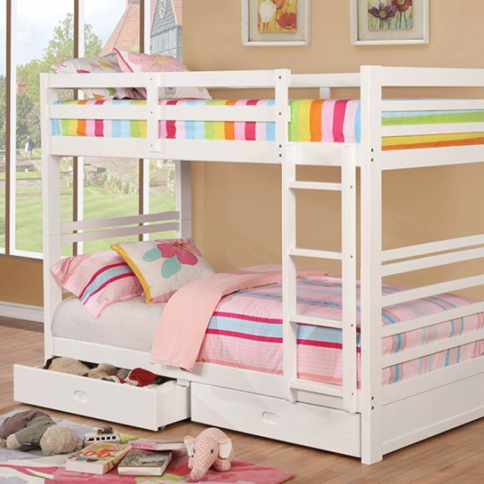 TWIN TWIN BUNK BED WITH STORAGE ( 2 DRAWS) WOODEN CM-BK588T-WH